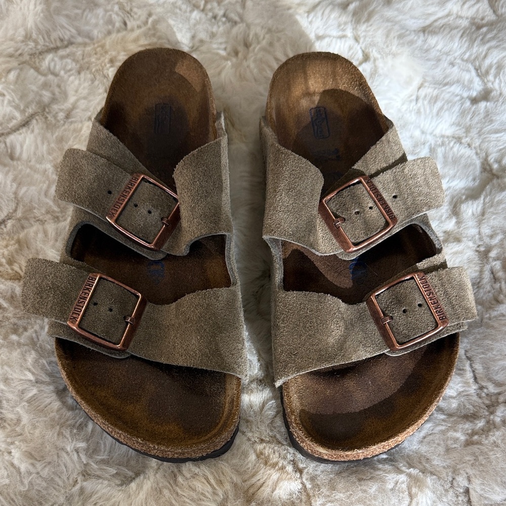 Birkenstock 37 Suede Double Strap Sandals with Copper Buckles